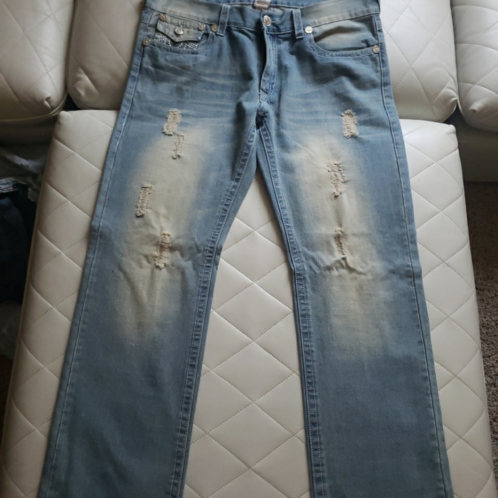 Men Blue True Religion Boot Cut Jeans Size 40 Excellent Condition
